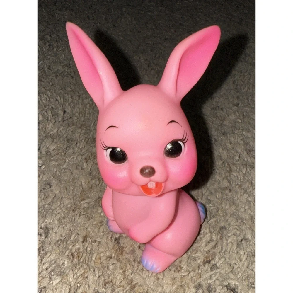 Vintage Easter Unlimited Rubber Squeek toy Rabbit-‎ Pink